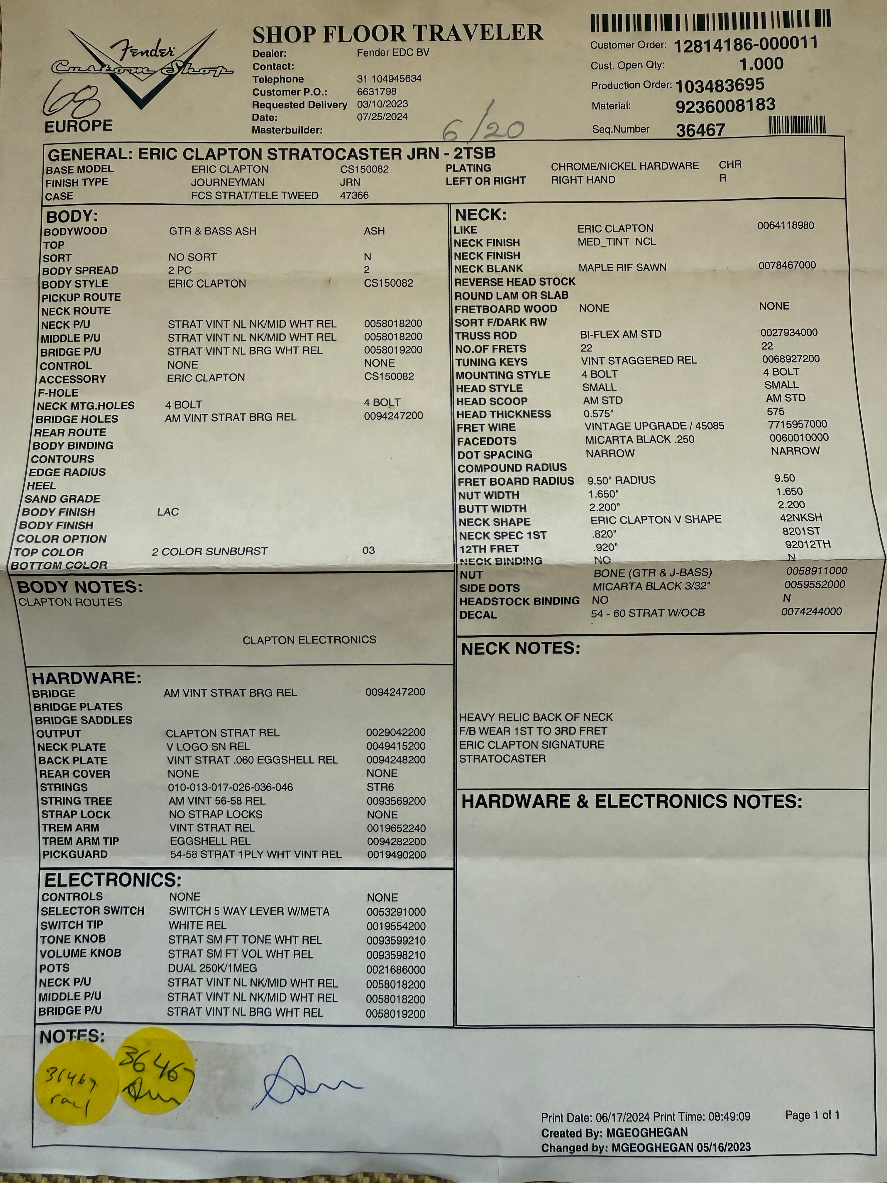 2024 Fender Stratocaster Eric Clapton Signature Journeyman Relic 2Tone Sunburst