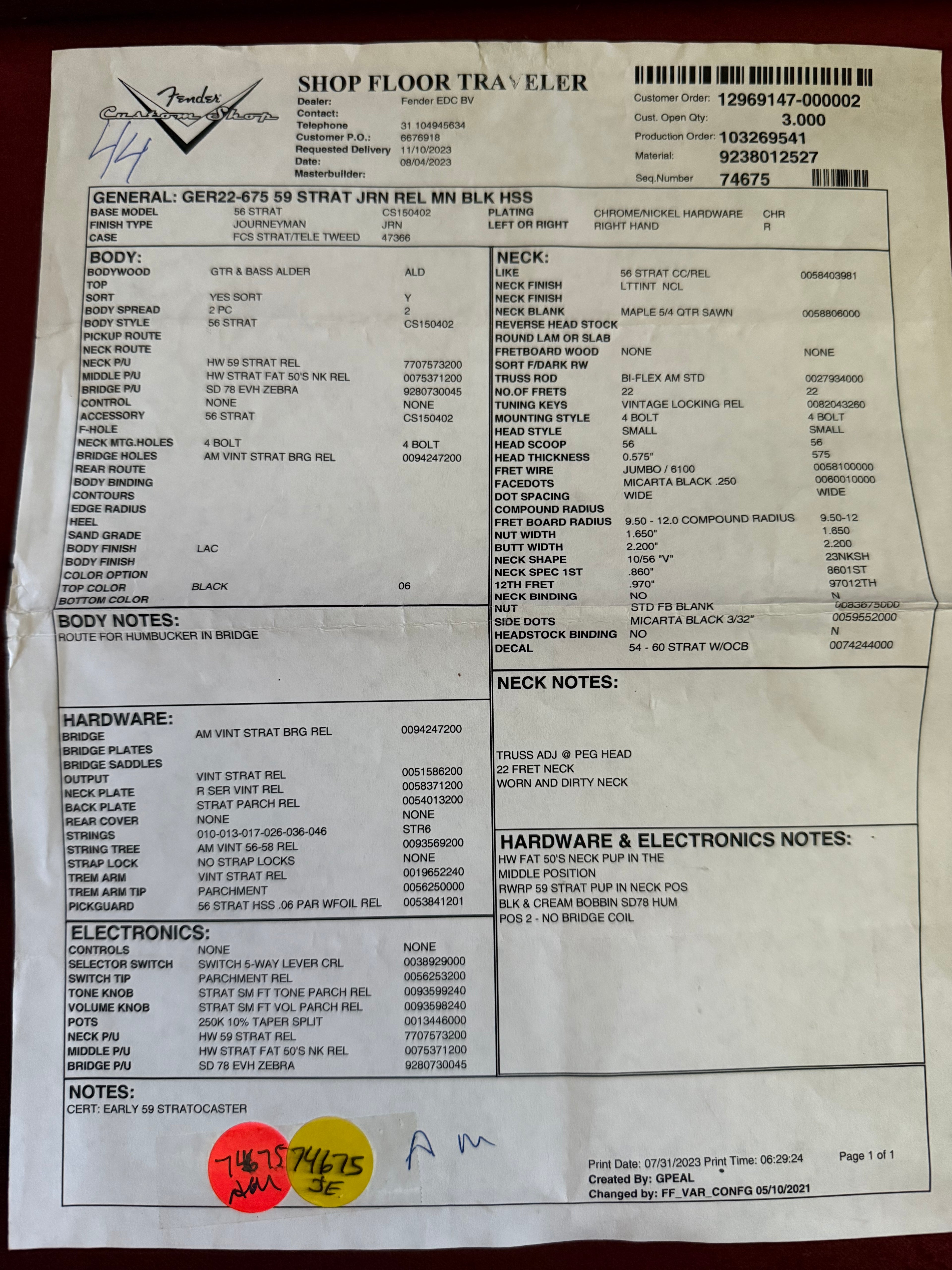 2023 Fender '59 Stratocaster Journeyman Relic HSS BLK MN