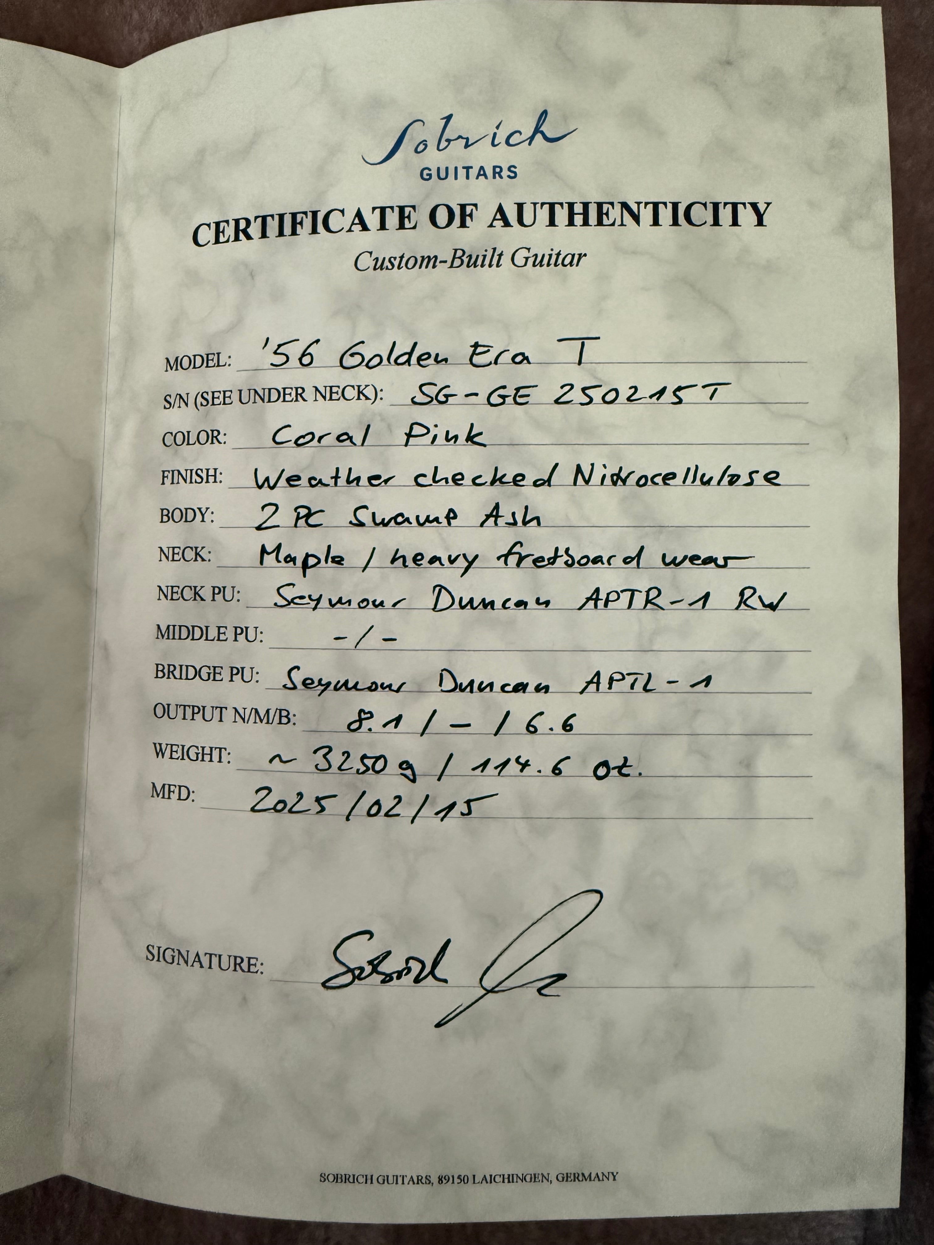 Sobrich Golden Era „Coralcaster“ Ash mid 50‘s T-Model Custombuilt