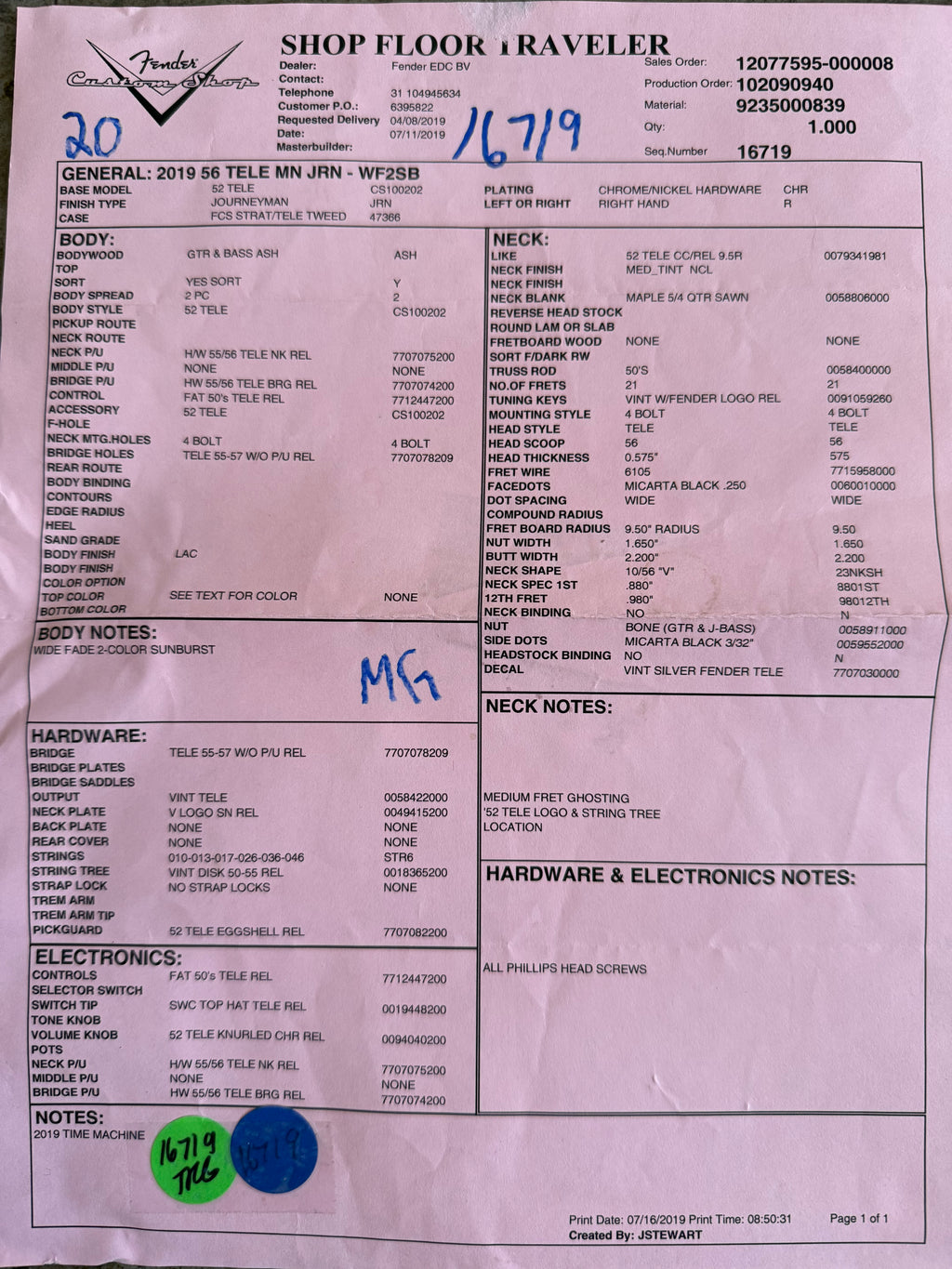 2019 Fender '56 Telecaster Journeyman Relic Time Machine wide fade 2TSB