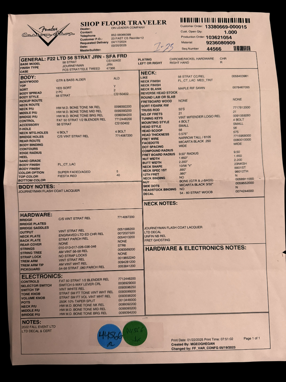 Fender '56 Limited Stratocaster Journeyman Relic Bone Tone super faded aged Fiesta Red 3,45kg