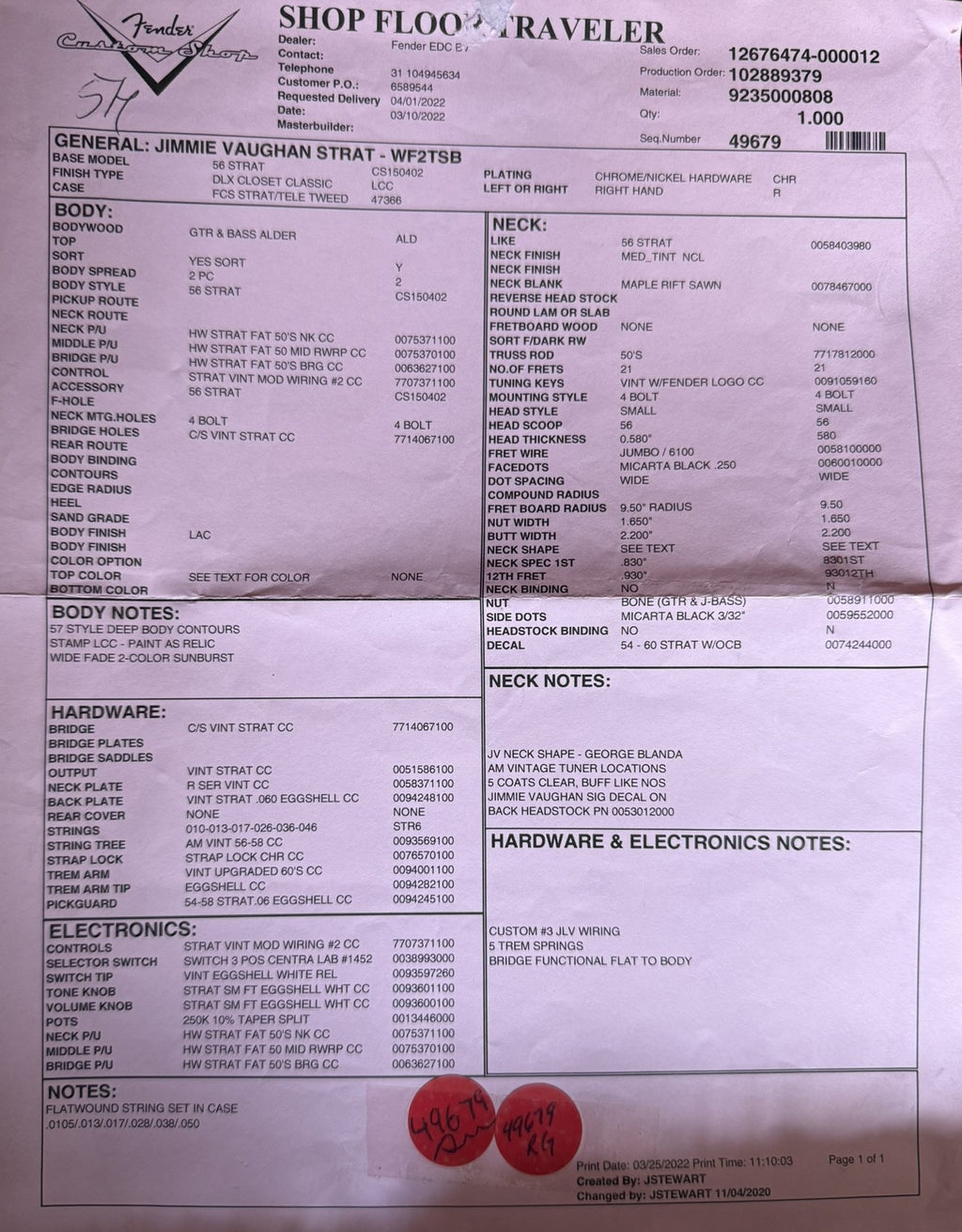 2022 Fender Custom Shop Stratocaster Jimmie Vaughan Signature DLX Closet Classic Wide Fade 2-Tone Sunburst