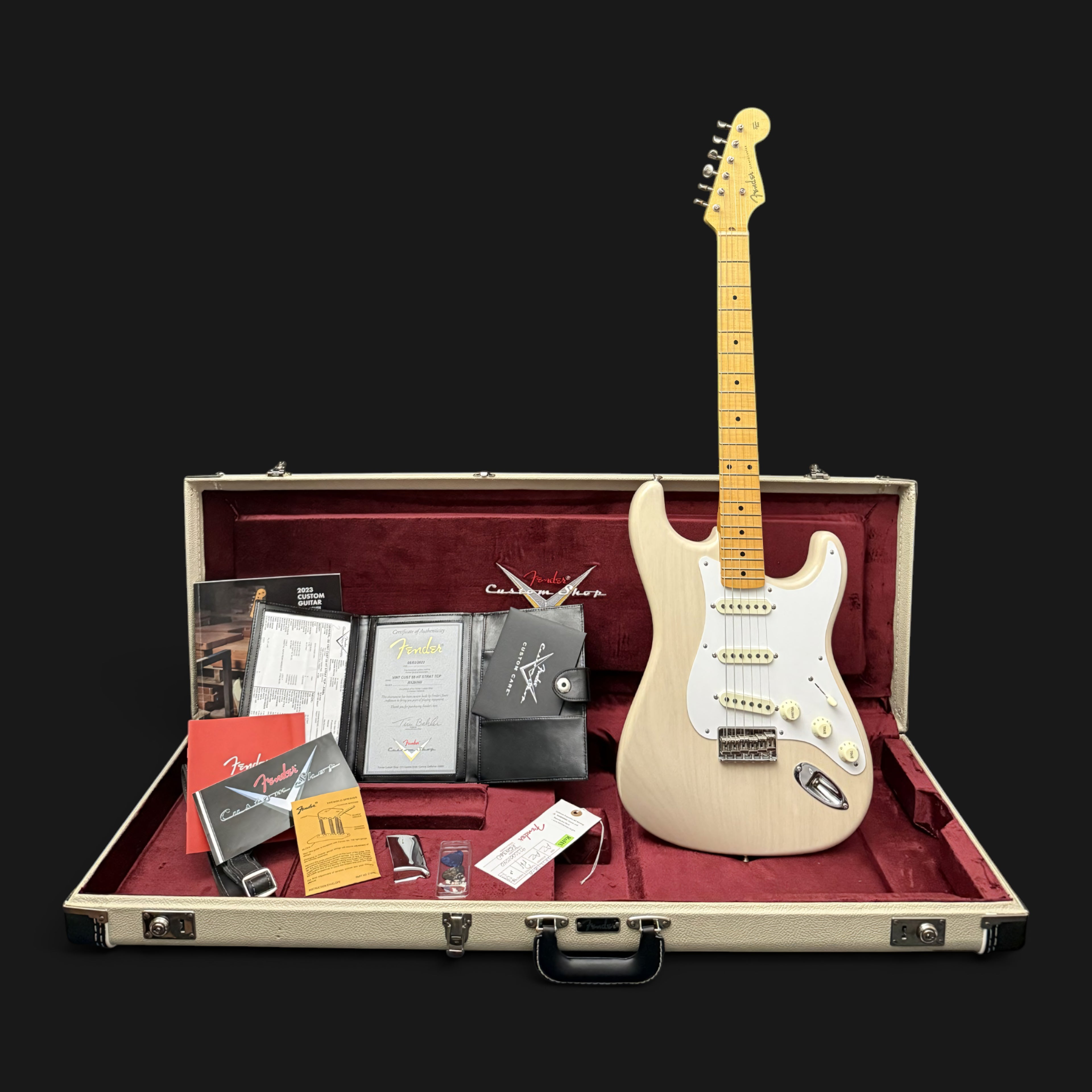 2023 Fender Custom Shop Vintage Custom ‘55 Stratocaster Hardtail NOS/CC • Time Capsule • Aged White Blonde • lightly flamed Neck • 3,3kg
