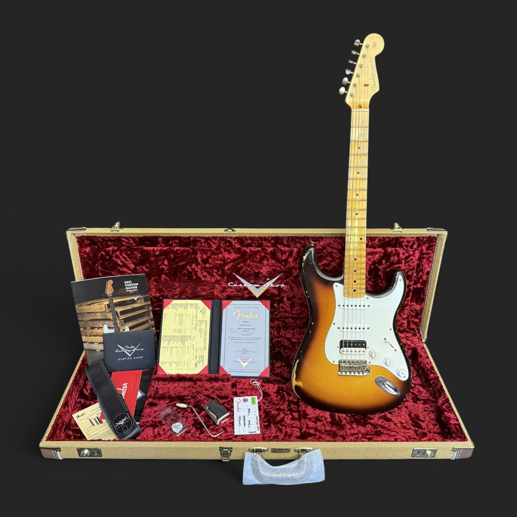 2021 Fender Custom Shop ‘58 Stratocaster Relic HSS – Faded Chocolate Sunburst -3,4kg -HSS/HSH/SSS Full Kit Kloppmann/Amber