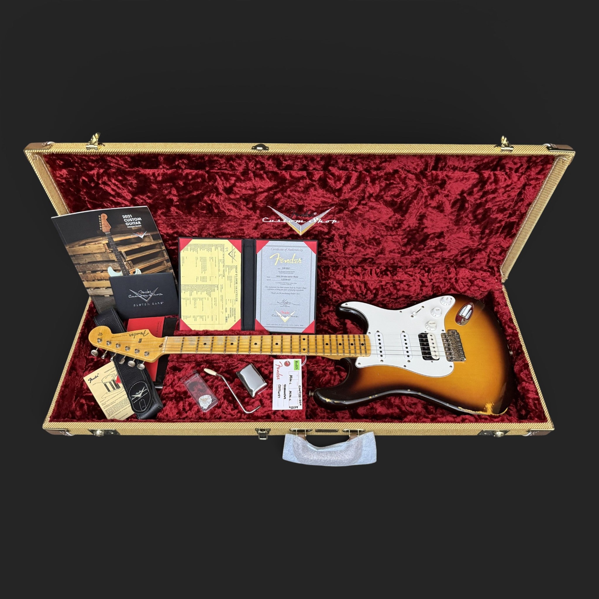 2021 Fender Custom Shop ‘58 Stratocaster Relic HSS – Faded Chocolate Sunburst -3,4kg -HSS/HSH/SSS Full Kit Kloppmann/Amber